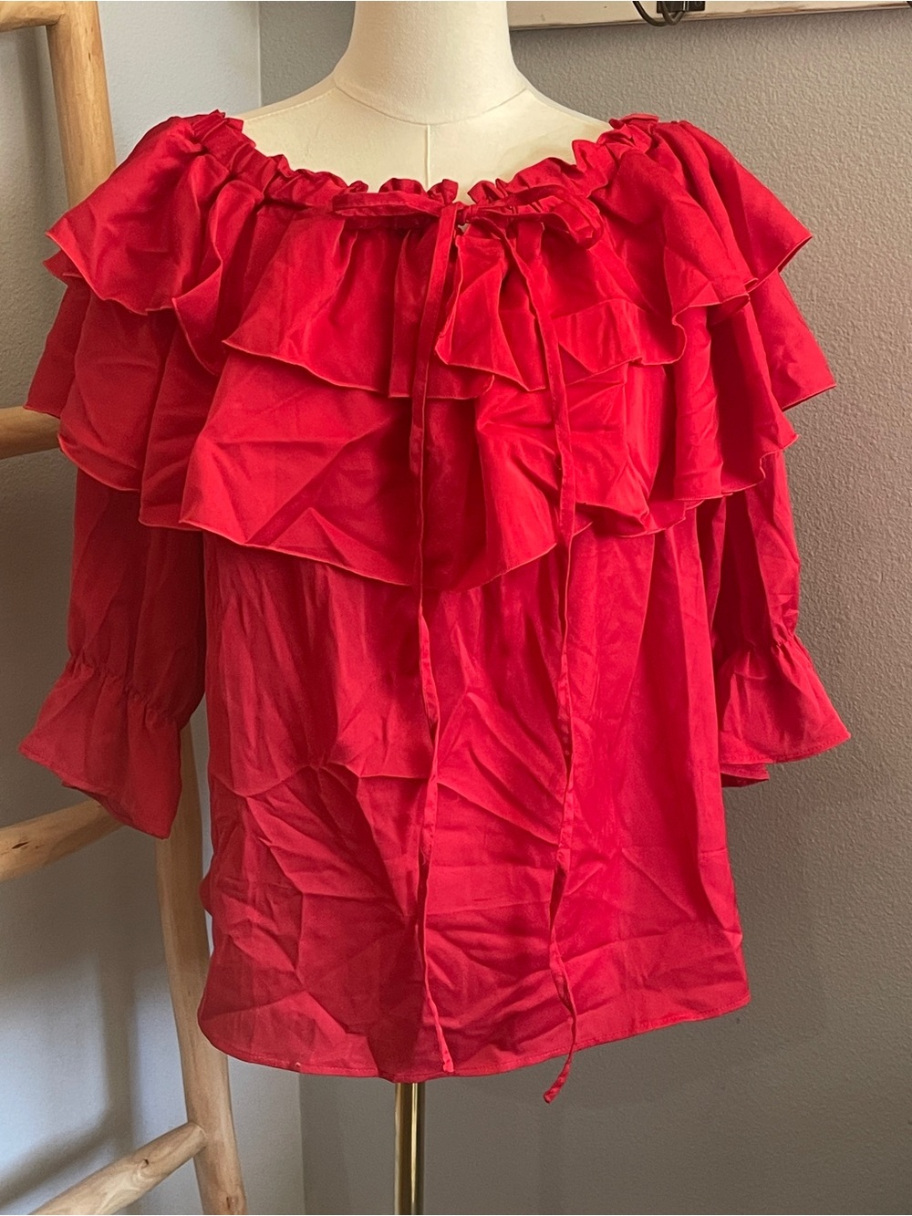 Byinns Vivacious Red Ruffle Off-Shoulder Blouse